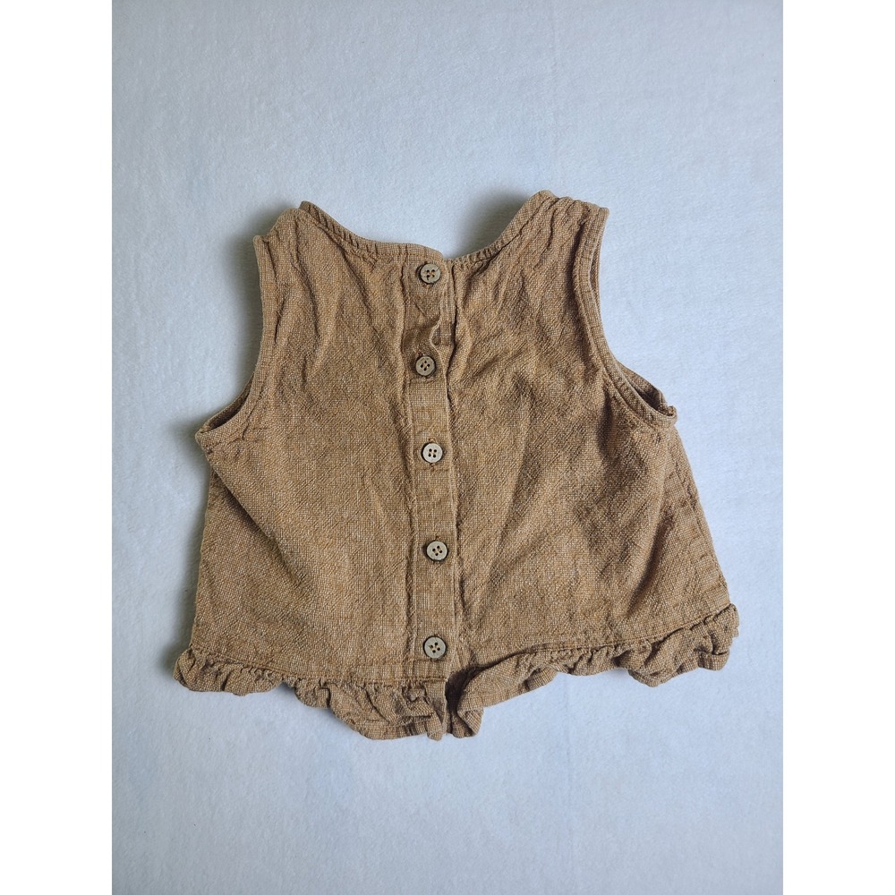 Rylee + Cru Tank Top Kids 6-7Y Tan Linen Blend Button Back Ruffle Hem Natural